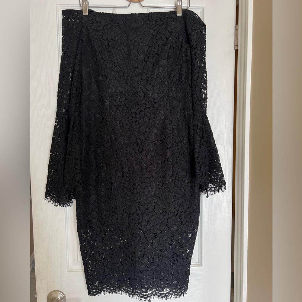Bardot Formal Black Lace Off the Shoulder Bell Sleeves Dress Size 8